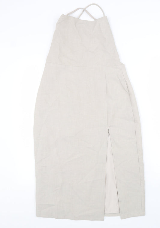 4th Reckless Womens Beige Polyester Slip Dress Size 12 Square Neck Zip