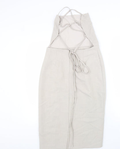 4th Reckless Womens Beige Polyester Slip Dress Size 12 Square Neck Zip