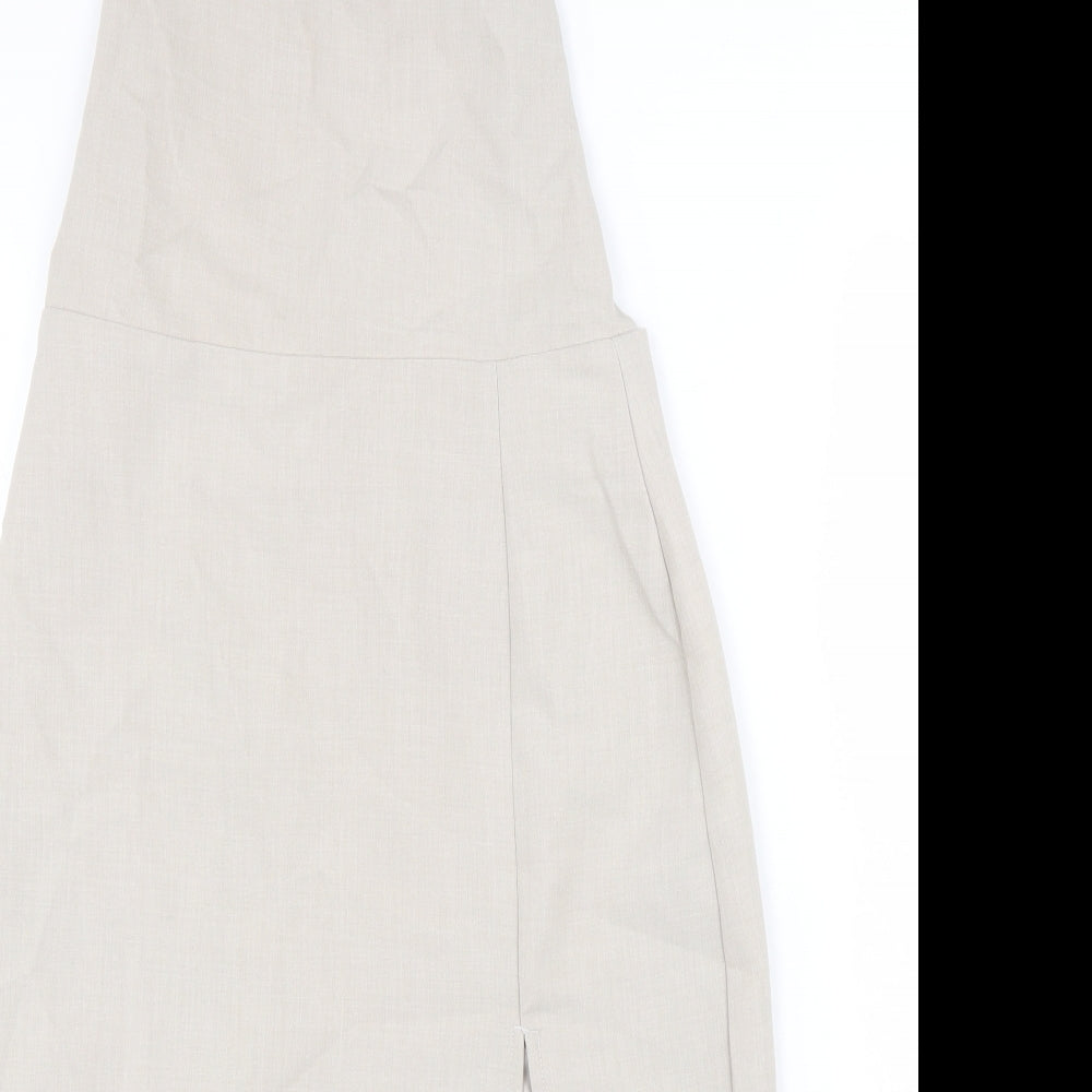 4th Reckless Womens Beige Polyester Slip Dress Size 12 Square Neck Zip