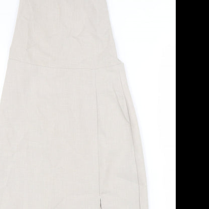 4th Reckless Womens Beige Polyester Slip Dress Size 12 Square Neck Zip