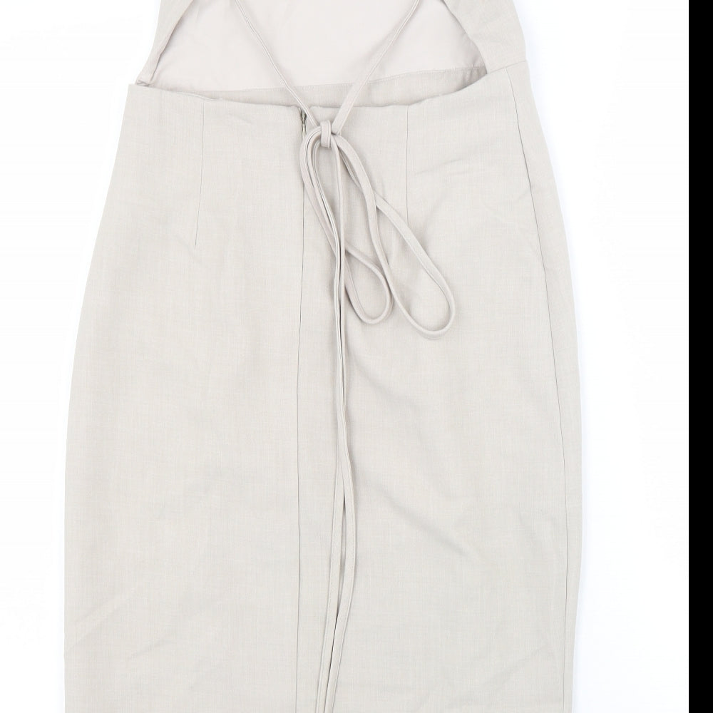 4th Reckless Womens Beige Polyester Slip Dress Size 12 Square Neck Zip
