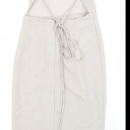 4th Reckless Womens Beige Polyester Slip Dress Size 12 Square Neck Zip