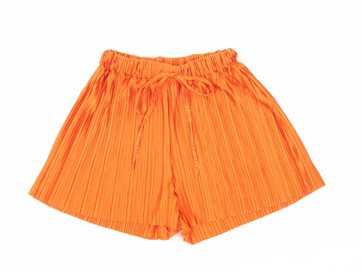Front view of Whiteky women’s orange geometric polyester culotte shorts, size S, regular drawstring