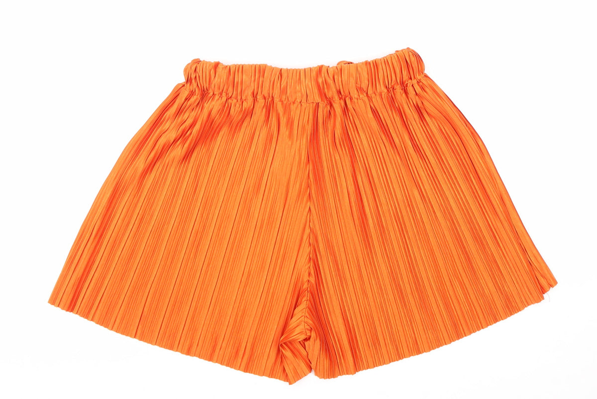 Back view of Whiteky women’s orange geometric polyester culotte shorts, size S, regular drawstring