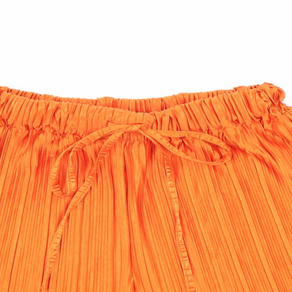 Close-up detail of Whiteky women’s orange geometric polyester culotte shorts, size S, regular drawstring