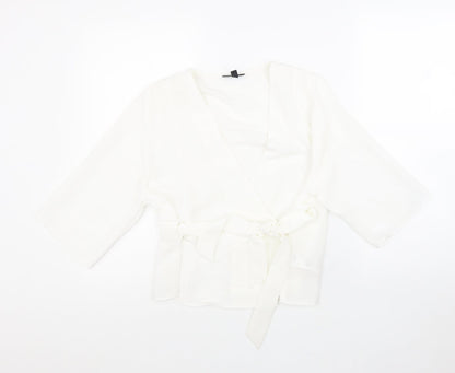 Womens UK Size 6 Topshop White Wrap Blouse