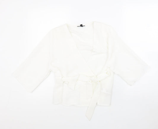 Womens UK Size 6 Topshop White Wrap Blouse