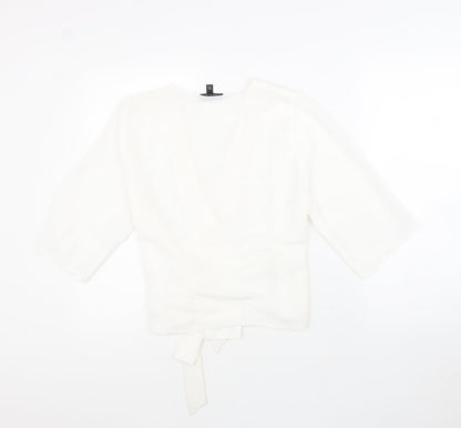 Womens UK Size 6 Topshop White Wrap Blouse