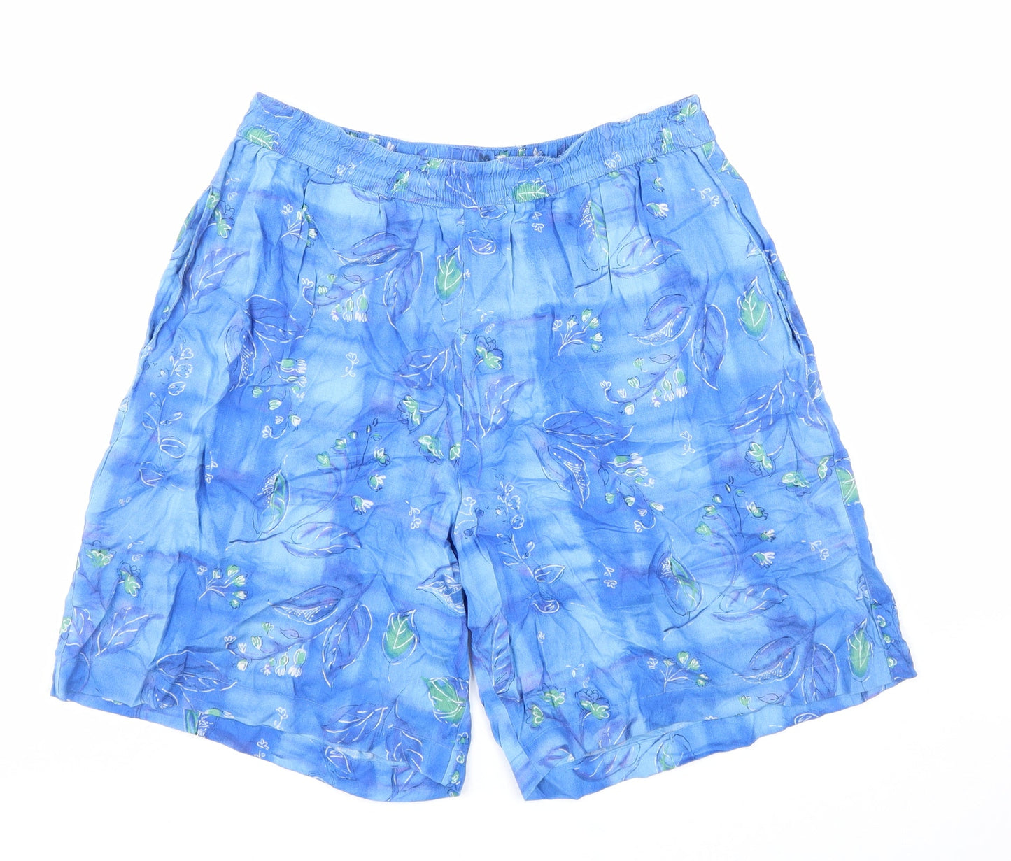 D.P.S Womens Blue Geometric Viscose Basic Shorts Size S Regular Drawstring