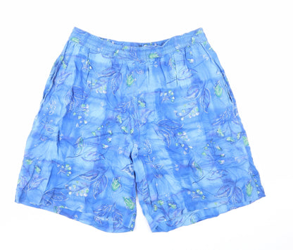 D.P.S Womens Blue Geometric Viscose Basic Shorts Size S Regular Drawstring