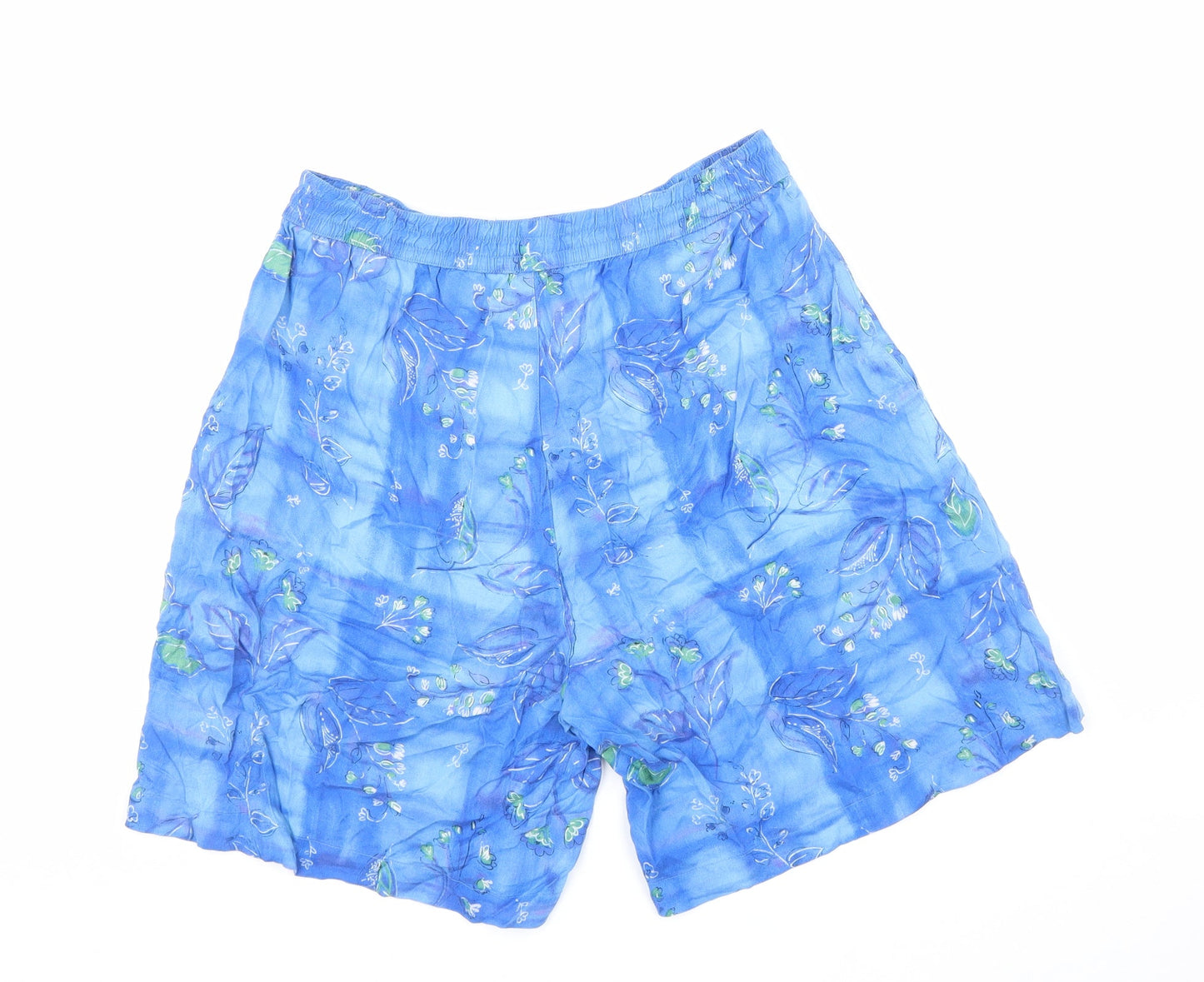D.P.S Womens Blue Geometric Viscose Basic Shorts Size S Regular Drawstring