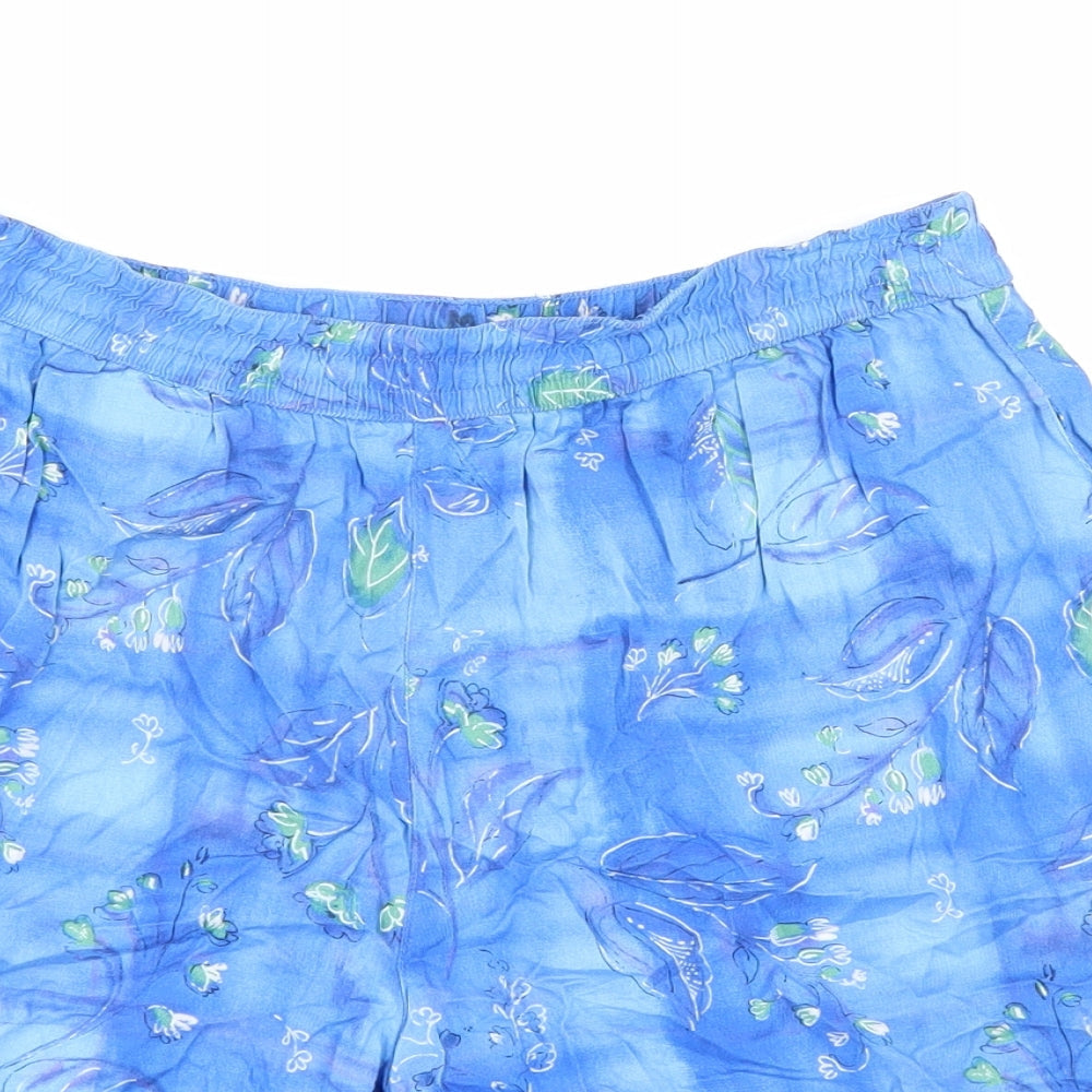 D.P.S Womens Blue Geometric Viscose Basic Shorts Size S Regular Drawstring