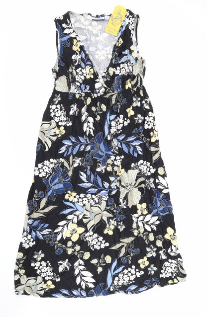 Croft & Barrow Womens Black Floral Viscose Fit & Flare Size M V-Neck Pullover