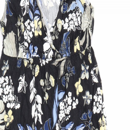 Croft & Barrow Womens Black Floral Viscose Fit & Flare Size M V-Neck Pullover