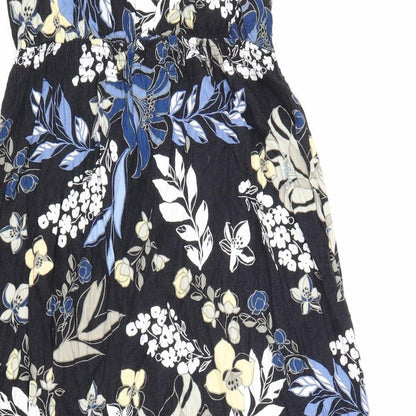 Croft & Barrow Womens Black Floral Viscose Fit & Flare Size M V-Neck Pullover