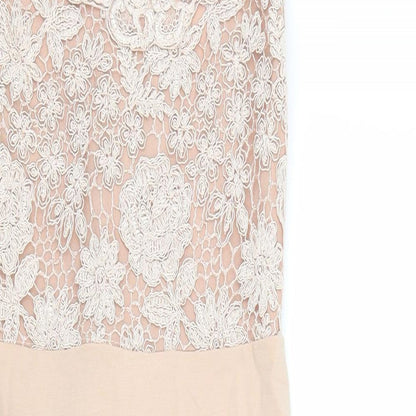 River Island Womens Pink Floral Nylon Ball Gown Size 8 Round Neck Zip