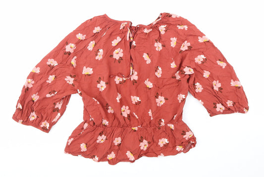 George Womens Red Floral Viscose Basic Blouse Size 12 Round Neck