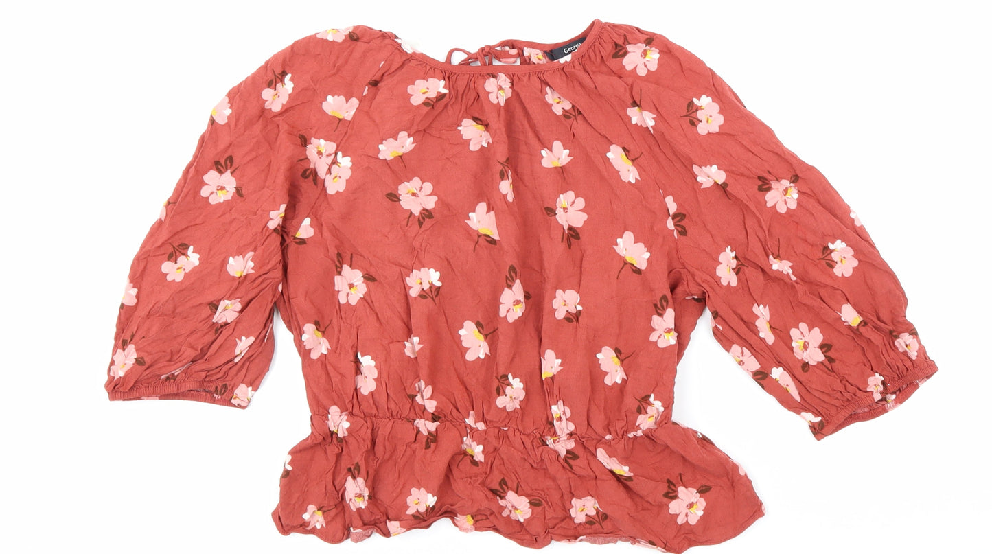 George Womens Red Floral Viscose Basic Blouse Size 12 Round Neck
