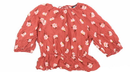 George Womens Red Floral Viscose Basic Blouse Size 12 Round Neck