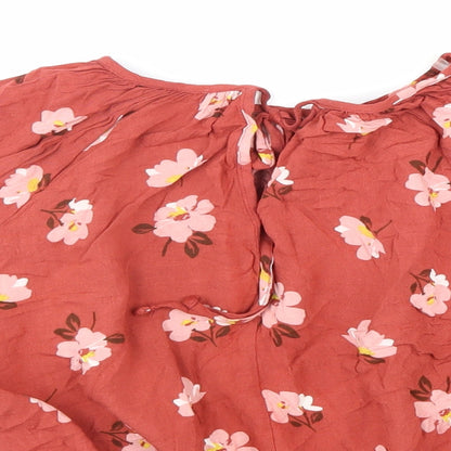 George Womens Red Floral Viscose Basic Blouse Size 12 Round Neck