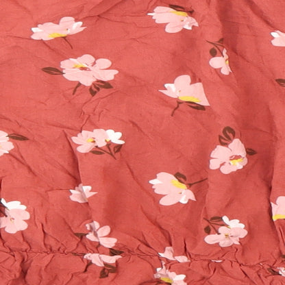 George Womens Red Floral Viscose Basic Blouse Size 12 Round Neck