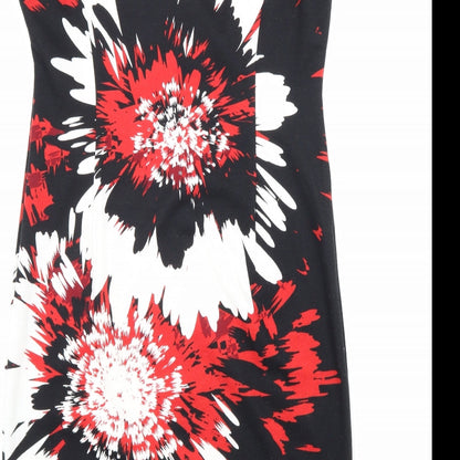 M&Co Womens Black Floral Polyester Sheath Size 12 Round Neck Zip