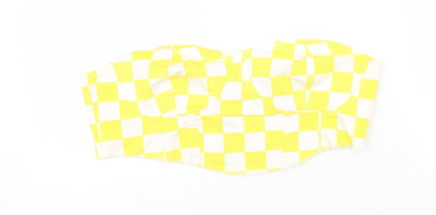 Boohoo Womens Yellow Check 100% Cotton Cropped Tank Size 14 Sweetheart