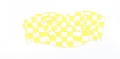Boohoo Womens Yellow Check 100% Cotton Cropped Tank Size 14 Sweetheart