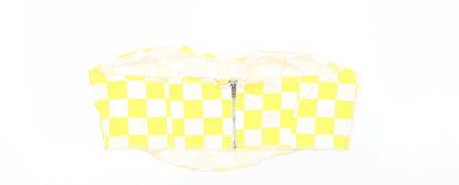 Boohoo Womens Yellow Check 100% Cotton Cropped Tank Size 14 Sweetheart