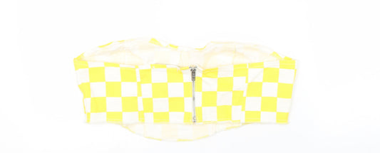 Boohoo Womens Yellow Check 100% Cotton Cropped Tank Size 14 Sweetheart