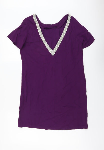 Monsoon Womens Purple Viscose Shift Size 10 Round Neck Pullover