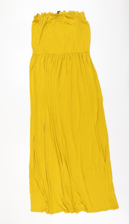 Boohoo Womens Yellow Viscose Maxi Size 16 Off the Shoulder Pullover