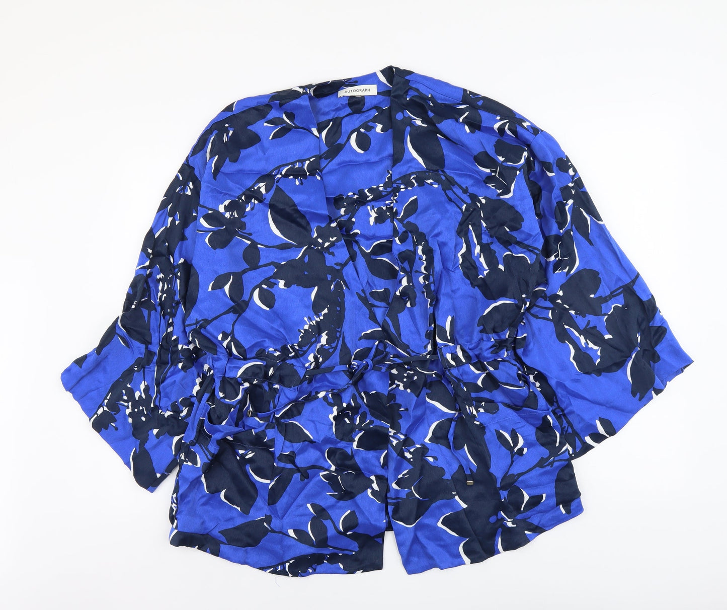Autograph Womens Blue Floral Polyester Wrap Blouse Size M V-Neck