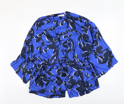 Autograph Womens Blue Floral Polyester Wrap Blouse Size M V-Neck