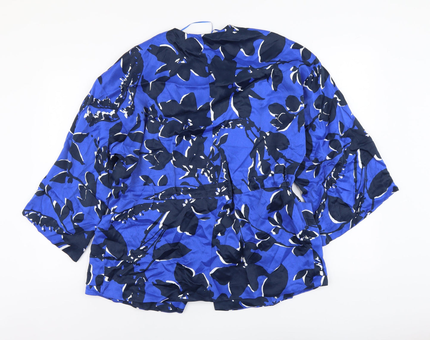 Autograph Womens Blue Floral Polyester Wrap Blouse Size M V-Neck