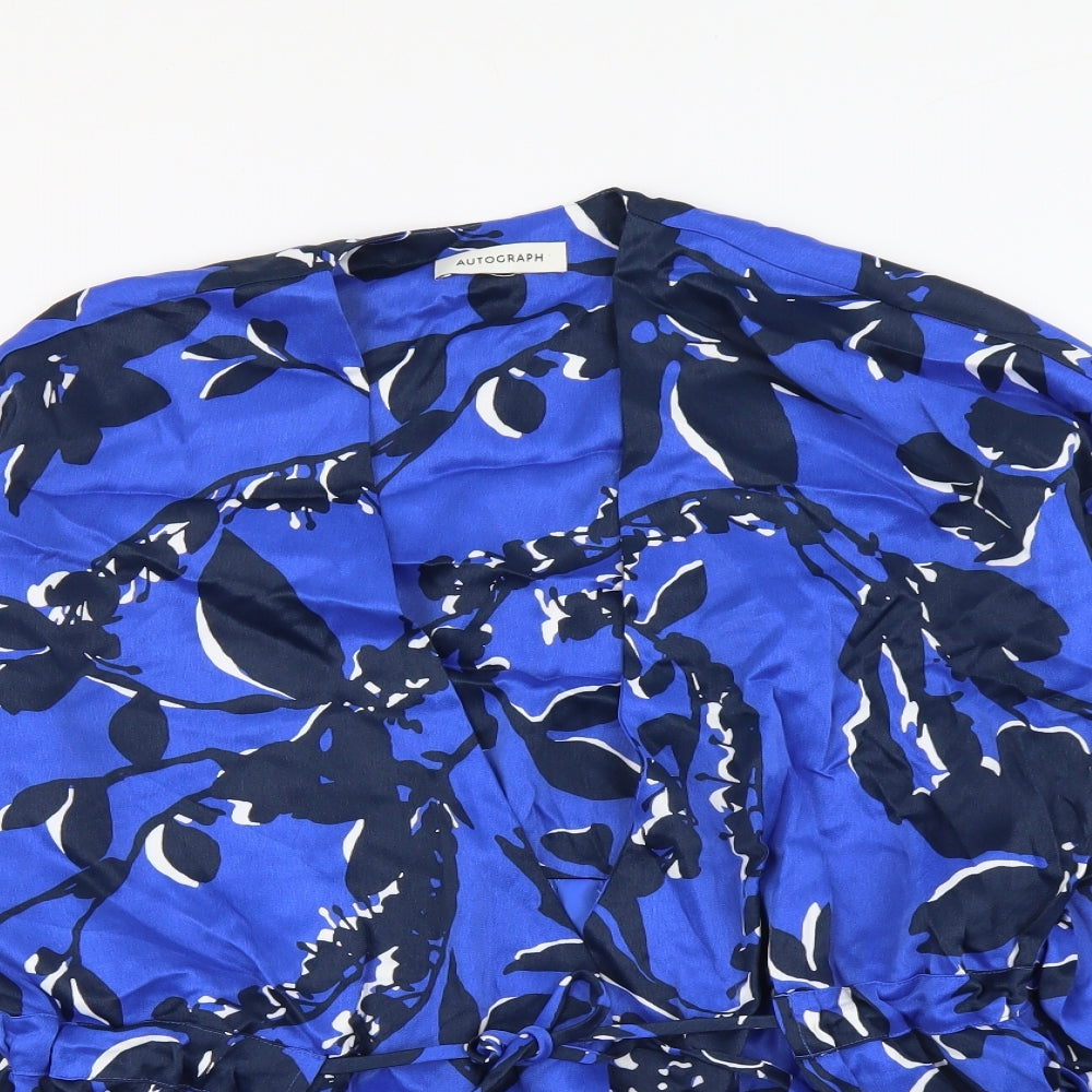 Autograph Womens Blue Floral Polyester Wrap Blouse Size M V-Neck