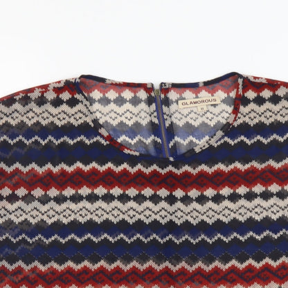 Glamorous Womens Multicoloured Geometric Polyester Basic Blouse Size 10 Scoop Neck