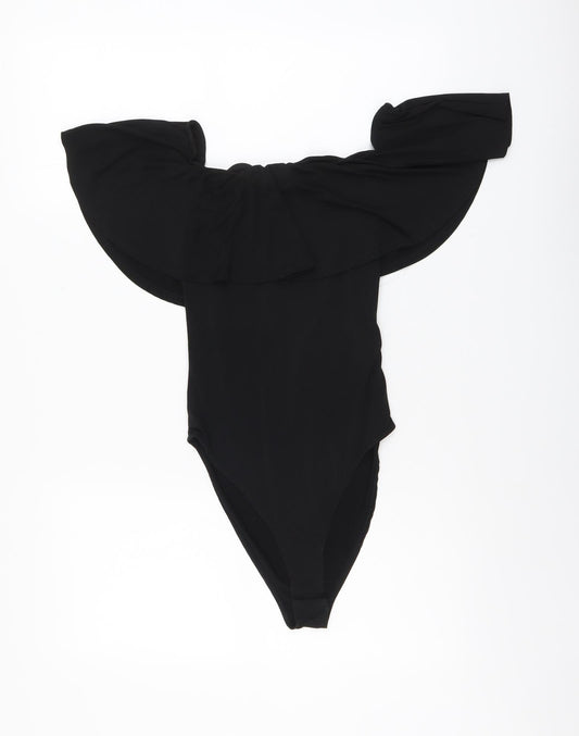 New Look Womens Black Polyester Bodysuit One-Piece Size 10 Snap