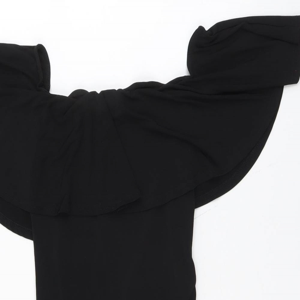 New Look Womens Black Polyester Bodysuit One-Piece Size 10 Snap