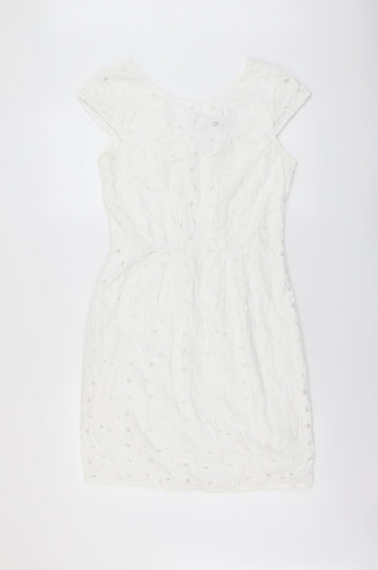 NEXT Womens White Floral Cotton Mini Size 12 Round Neck Zip