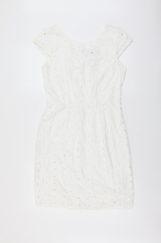 NEXT Womens White Floral Cotton Mini Size 12 Round Neck Zip