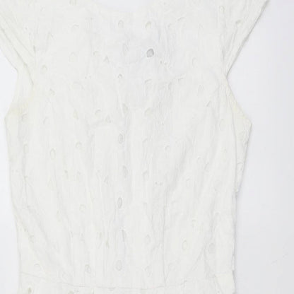 NEXT Womens White Floral Cotton Mini Size 12 Round Neck Zip