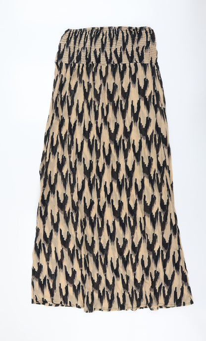 Topshop Womens Brown Geometric Viscose Fit & Flare Size S Off the Shoulder Pullover