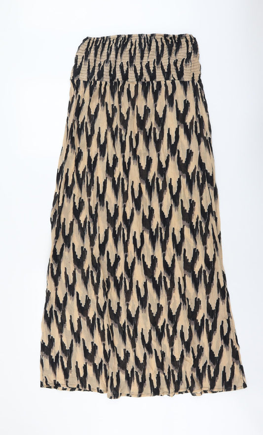 Topshop Womens Brown Geometric Viscose Fit & Flare Size S Off the Shoulder Pullover
