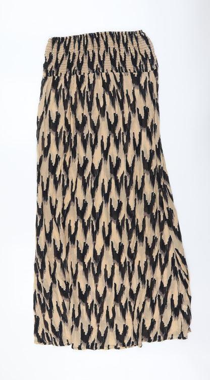 Topshop Womens Brown Geometric Viscose Fit & Flare Size S Off the Shoulder Pullover