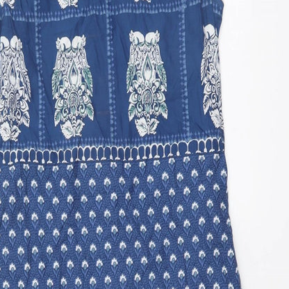 Biba Womens Blue Geometric Cotton Sheath Size XS Round Neck Pullover