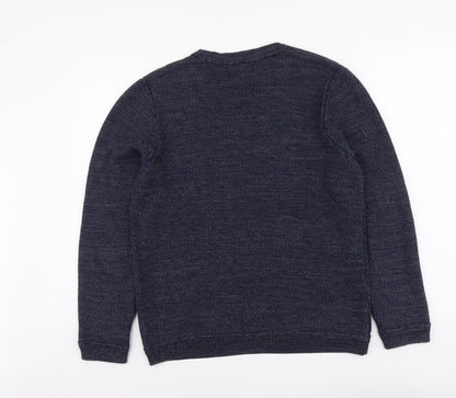 72D Mens Blue Round Neck Acrylic Pullover Jumper Size M Long Sleeve