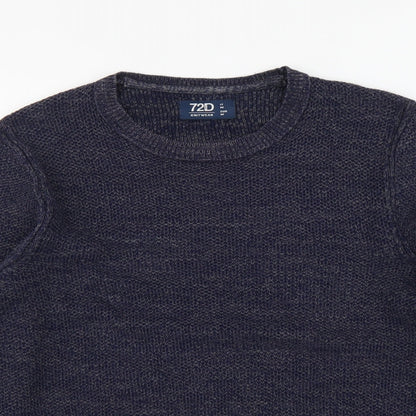 72D Mens Blue Round Neck Acrylic Pullover Jumper Size M Long Sleeve