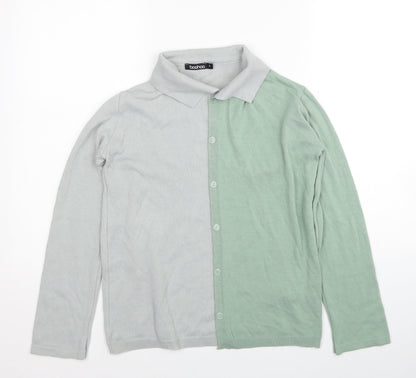 Boohoo Womens Grey Collared Acrylic Cardigan Jumper Size S - Colour Block