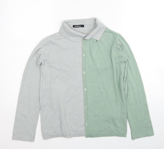 Boohoo Womens Grey Collared Acrylic Cardigan Jumper Size S - Colour Block